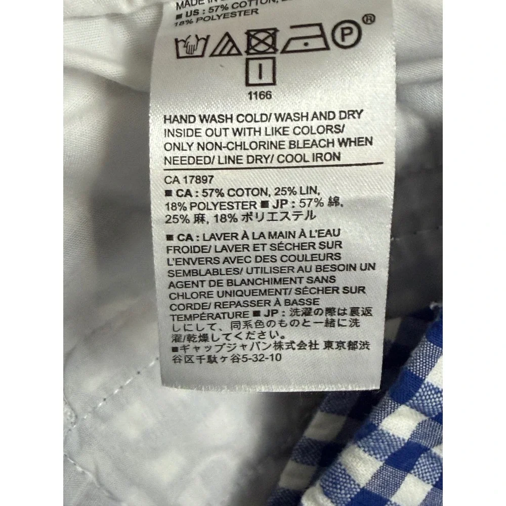 Banana Republic Women Cotton Linen Pants 0 Blue Gingham Tie Waist Tapered Leg